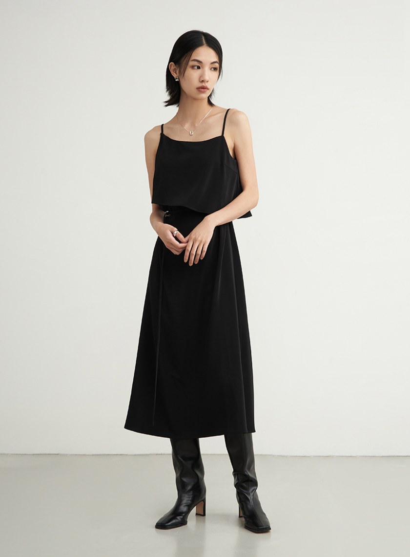 光澤細肩帶綁帶BRA洋裝